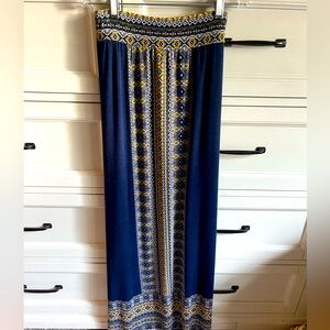 Established 1962 navy patterned, maxi skirt in rayon